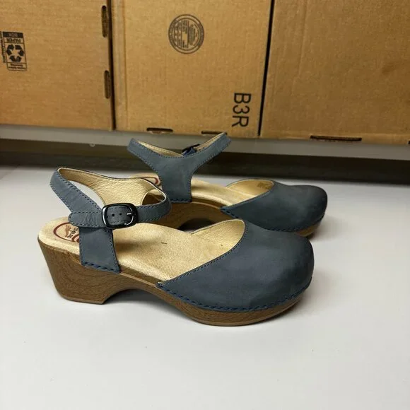 Dansko Blue Mules with Tan Sole - Picture 3 of 6